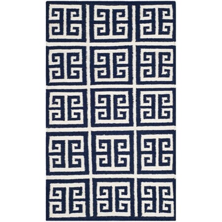 Safavieh 2 ft. -6 in. x 4 ft. Runner Contemporary Dhurries- Navy and Ivory- Flatweave Rug DHU626D-24